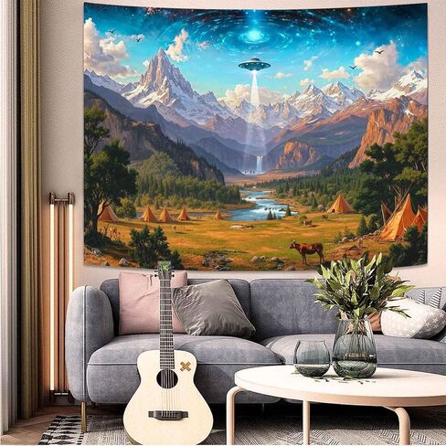 Wegklazax UFO Alien Tapestry, Cosmic Fantasy Mountain Wall Art for Room Decor, Sci-Fi Nature Home Decor 60" L x 44" W in Saudi Arabia