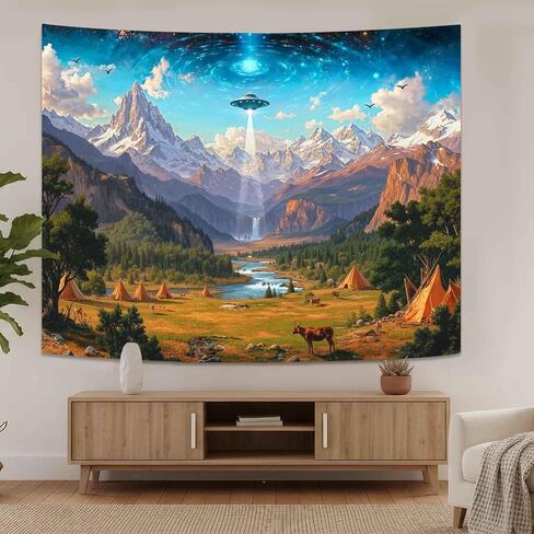 Wegklazax UFO Alien Tapestry, Cosmic Fantasy Mountain Wall Art for Room Decor, Sci-Fi Nature Home Decor 60" L x 44" W in Saudi Arabia