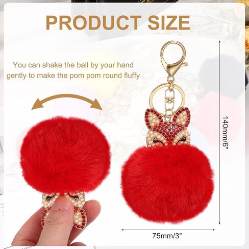 سلسلة مفاتيح Uxcell Ball Pom Pom، حلية حقيبة ظهر من القطيفة، إكسسوارات لطيفة لمحفظة النساء، مفتاح السيارة، تزيين الهاتف in Kuwait