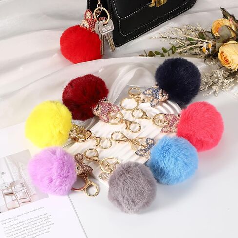 سلسلة مفاتيح Uxcell Ball Pom Pom، حلية حقيبة ظهر من القطيفة، إكسسوارات لطيفة لمحفظة النساء، مفتاح السيارة، تزيين الهاتف in Kuwait