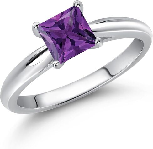 Gem Stone King 10K White Gold Princess 5MM Gemstone Birthstone Engagement Ring For Women | Wedding Anniversary Promise Ring For Women | Size 5,6,7,8,9 in Saudi Arabia