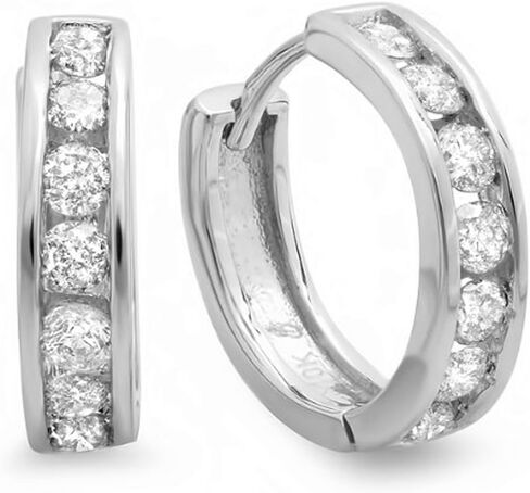 مجموعة Dazzlingrock 0.55 قيراط 12 مم 10 قيراط أقراط دائرية من الألماس للنساء والرجال للجنسين، من الذهب الأبيض الصلب in Saudi Arabia
