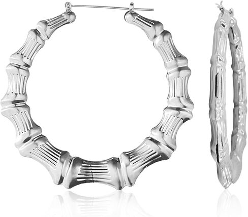 Bamboo Hoop Earrings, Large Hip Hop Bamboo Earrings for Women Silver Plated Statement Oversized Bamboos Hoop Earrings Set for 80s 90s Rapper Accessories Daily Wear Fashion Party in Kuwait