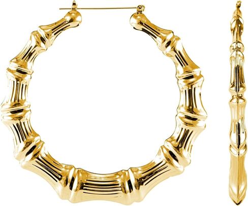 Bamboo Hoop Earrings, Large Hip Hop Bamboo Earrings for Women Silver Plated Statement Oversized Bamboos Hoop Earrings Set for 80s 90s Rapper Accessories Daily Wear Fashion Party in Kuwait