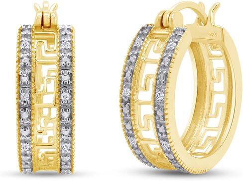 أقراط دائرية من الفضة الإسترليني عيار 925 مطلية بالذهب عيار 14 قيراط من الألماس الطبيعي الأبيض (1/20 قيراط، لون I-J، وضوح I2-I3) in Kuwait