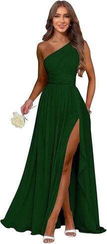 Dvdci One Shoulder Bridesmaid Dresses Chiffon Slit Empire Long Formal Dresses for Women in Kuwait