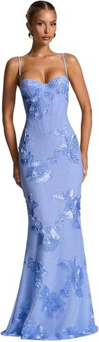 Orivyse Floral Tulle Bridesmaid Dresses for Women Spaghetti Straps Laces Mermaid Long Formal Prom Dress in Kuwait