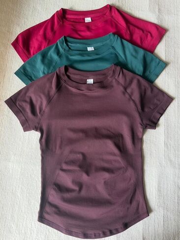 Short Sleeve Workout Tops for Women, Cropped Workout Shirts Slim Fit Crew Neck Seamless Athletic Gym T-Shirts in Saudi Arabia