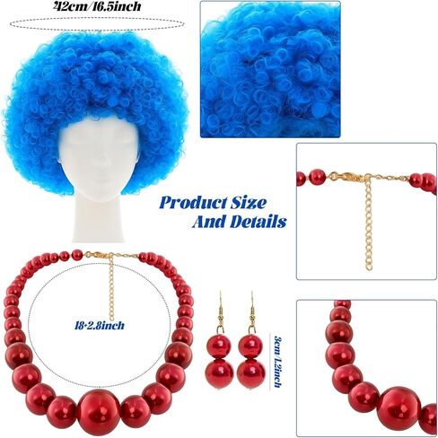 Mepase 4 Pcs Cartoon Mardi Gras Costumes Accessories Set Blue Wig Dress String Necklace Earring Cartoon Character for Women in Saudi Arabia