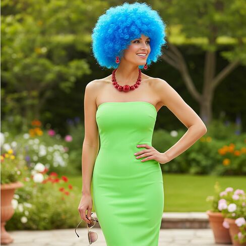 Mepase 4 Pcs Cartoon Mardi Gras Costumes Accessories Set Blue Wig Dress String Necklace Earring Cartoon Character for Women in Saudi Arabia