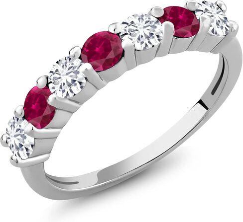 Gem Stone King 925 Sterling Silver White Lab Grown Diamond and Gemstone Birthstone Wedding Band Engagement Anniversary Ring | Round 3.5MM | 7 Stone Promise Ring For Women in Saudi Arabia