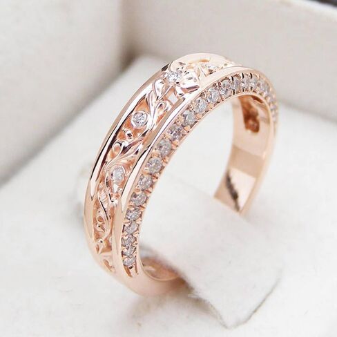 Aesthetic Graceful Rose Gold Color Ring Female Shiny Cubic Zirconia Engagement Jewelry in Saudi Arabia