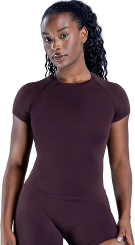 Short Sleeve Workout Tops for Women, Cropped Workout Shirts Slim Fit Crew Neck Seamless Athletic Gym T-Shirts in Saudi Arabia