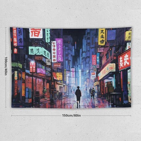 Japanese Anime Art Bustling Night Market Street Scene Tapestry Wall Hanging Curtain Decor Bedroom Home Living Room Wall Art Tapestries 40"x60" in Saudi Arabia