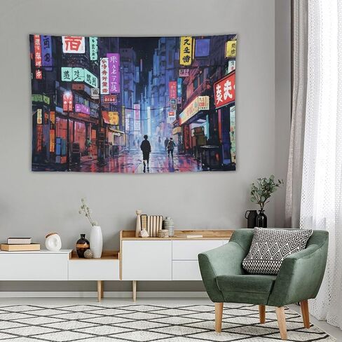 Japanese Anime Art Bustling Night Market Street Scene Tapestry Wall Hanging Curtain Decor Bedroom Home Living Room Wall Art Tapestries 40"x60" in Saudi Arabia