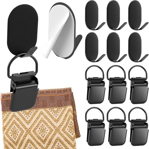 6 Set No-Drill Self-Adhesive Tapestry Hangers & Rug Hangers for Walls – Metal Clips for Hanging Rugs, Tapestries, Blankets & Textile Art – Damage-Free Display Solution for Home Decoration (Black) in Kuwait