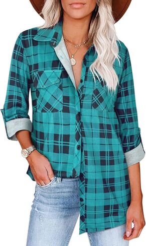 Womens Striped Button Down Shirt Roll-up Long Sleeve Fall Blouses Collared Tops Casual in Saudi Arabia