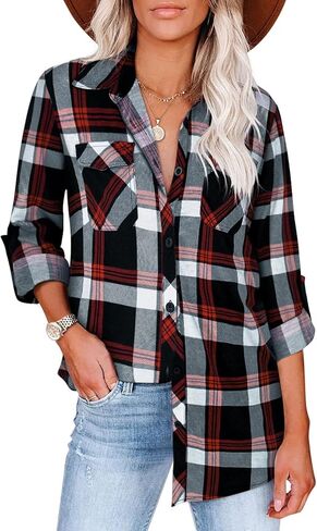 Womens Striped Button Down Shirt Roll-up Long Sleeve Fall Blouses Collared Tops Casual in Saudi Arabia