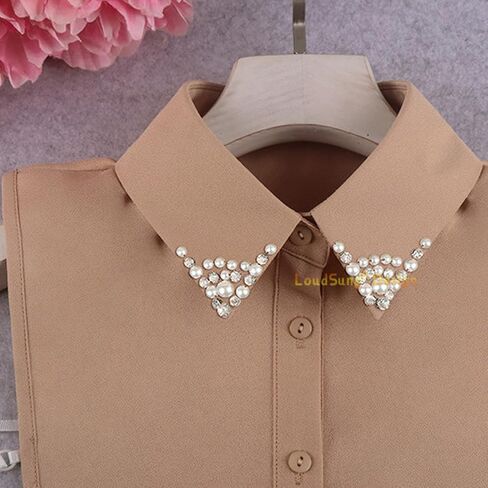 LoudSung Fake Collar Detachable Half Shirt Blouse False Collar Elegant Diamond Pure Color for Women Girls in Saudi Arabia