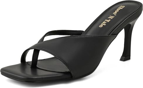 Shoe'N Tale بكعب عالٍ للنساء شبشب سهل الارتداء على البغال بمقدمة مربعة صنادل بكعب رفيع لحفلات الزفاف والعطلات in Kuwait