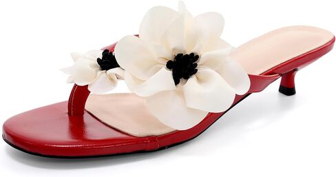 GRACESTRIDE Women’s Floral Kitten Heeled Sandals, Open Toe Flip Flop Heels with 1.38 Inch Low Heels, Trendy Casual Summer Thong Mules in Saudi Arabia