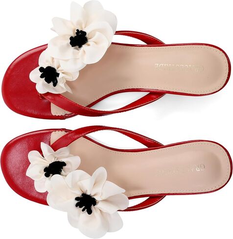 GRACESTRIDE Women’s Floral Kitten Heeled Sandals, Open Toe Flip Flop Heels with 1.38 Inch Low Heels, Trendy Casual Summer Thong Mules in Saudi Arabia