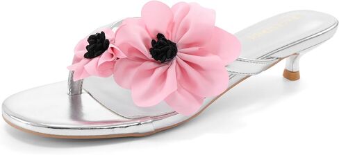 GRACESTRIDE Women’s Floral Kitten Heeled Sandals, Open Toe Flip Flop Heels with 1.38 Inch Low Heels, Trendy Casual Summer Thong Mules in Saudi Arabia