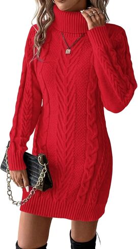 Women's Cable Knit Turtleneck Sweater Dress Long Sleeve in Saudi Arabia