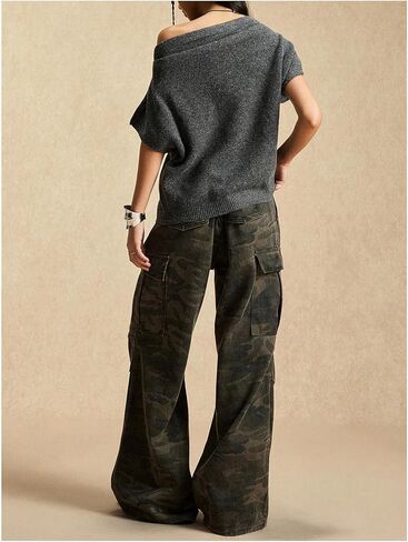 MakeMeChic Women's Off The Shoulder Sweater Asymmetrical Tops Y2k Short Sleeve Knit Going Out Tops in Saudi Arabia
