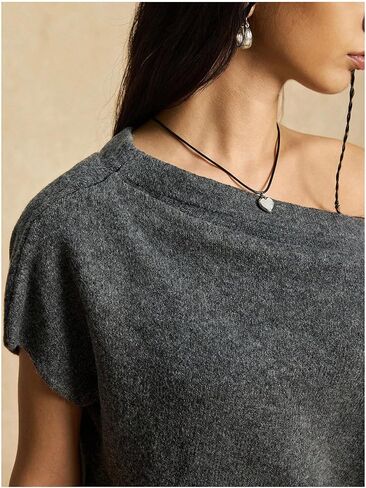 MakeMeChic Women's Off The Shoulder Sweater Asymmetrical Tops Y2k Short Sleeve Knit Going Out Tops in Saudi Arabia