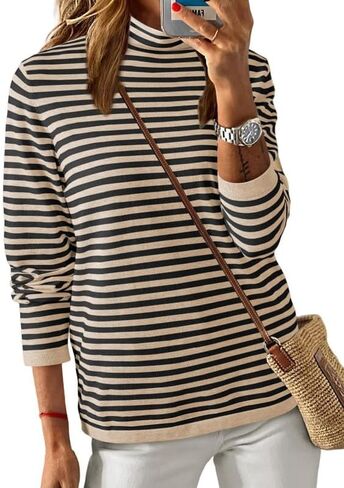 Dokotoo Women's Lightweight Sweaters 2025 Fashion Striped Long Sleeve Sweaters Casual Pullover Turtleneck Sweater Tops in Saudi Arabia