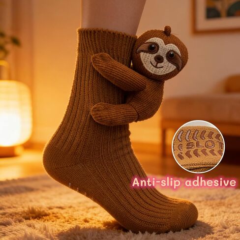 جوارب YNOTTEK Animal Sloth للنساء - جوارب عناق ثلاثية الأبعاد مع عداد للكعب، جوارب متماسكة لمقاسات الأحذية الأمريكية 4.5-11، للأعمار 12+، حبيبات سيليكون مضادة للانزلاق in Kuwait