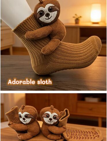 جوارب YNOTTEK Animal Sloth للنساء - جوارب عناق ثلاثية الأبعاد مع عداد للكعب، جوارب متماسكة لمقاسات الأحذية الأمريكية 4.5-11، للأعمار 12+، حبيبات سيليكون مضادة للانزلاق in Kuwait