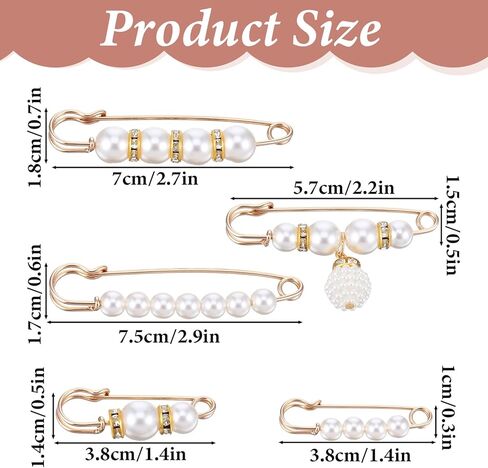 5 PCS Fashion Pearl Brooch, Decorative Safety Pins Sweater Shawl Pearl Pin Faux Pearls Brooches & Pins Clothing Decoration Accessories for Women Girls Clothing Dresses Jeans Sweater Collars Scarves in Saudi Arabia