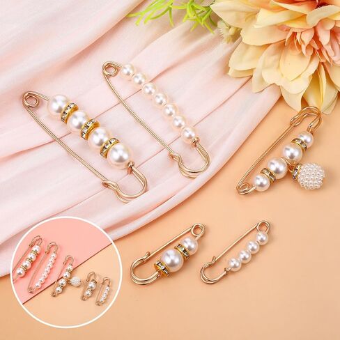 5 PCS Fashion Pearl Brooch, Decorative Safety Pins Sweater Shawl Pearl Pin Faux Pearls Brooches & Pins Clothing Decoration Accessories for Women Girls Clothing Dresses Jeans Sweater Collars Scarves in Saudi Arabia