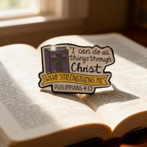 I Can Do All Things Through Christ Who Strengthens Me Enamel Pin, Philippians 4:13 Inspirational Bible Verse Lapel Pin, Christian Faith Based Brooch Badge, Uplifting Gift for Believers in Saudi Arabia