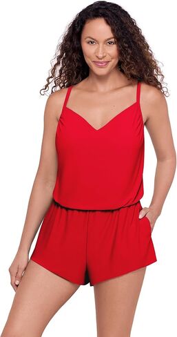 Aqua Green Womens V-Neck Blouson Slimming Swim Romper with Pocket in Saudi Arabia