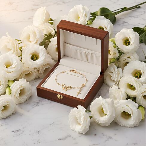 Huquary Gold Cross Bracelet 14k Bow Bracelet Christian Gifts Christian Jewelry for Women Dainty Adjustable Stainless Steel Charm Thin Link Delicate Plated Religious Bracelets Easter Baptism Gifts in Saudi Arabia