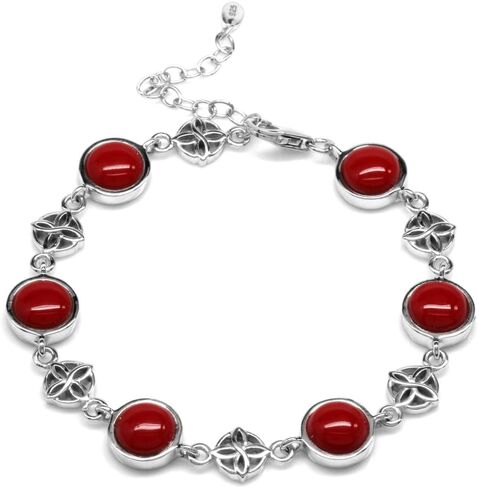Silvershake Created Cabochon Stones 925 Sterling Silver Flower Celtic Knot 7 to 8.5 Inch Adjustable Bracelet Jewelry for Women in Saudi Arabia
