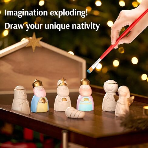 WDS WONDROUS Christmas Nativity Set-8Pcs White and Gold Mini Nativity Figures Modern Holy Family Scene, Resin and Wood Religious Collection for Kids, Xmas Table Mantle Shelf Holiday Decor in Saudi Arabia