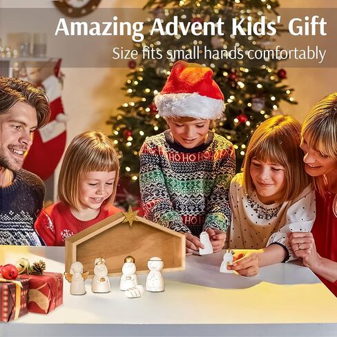 WDS WONDROUS Christmas Nativity Set-8Pcs White and Gold Mini Nativity Figures Modern Holy Family Scene, Resin and Wood Religious Collection for Kids, Xmas Table Mantle Shelf Holiday Decor in Saudi Arabia