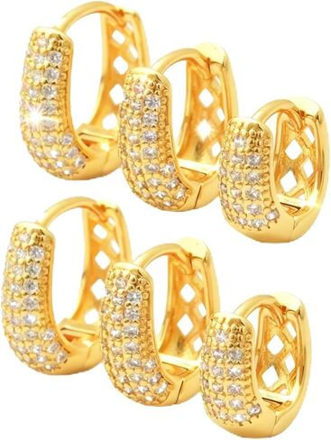 SEJPH 3-Pair Huggie Hoop Earrings 18K Gold Plated, Hypoallergenic Thick Small Layered Set, Stacking Earrings Jewelry Gift for Women and Teens in Saudi Arabia
