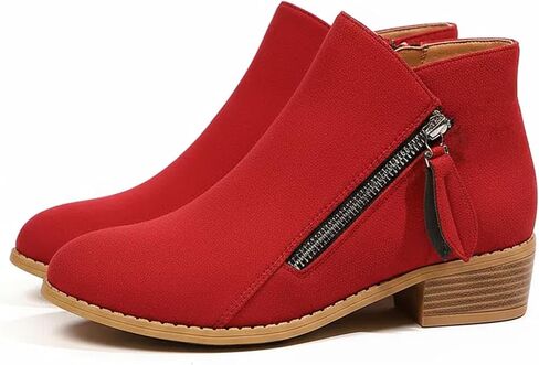 GHIBHNA Women'S Suede Chunky Heel Walking Ankle Boots With Side Zipper Retro Pointed Toe Low Block Heel Comfortable Work Boots Stylish Everyday Non-Slip Boot in Saudi Arabia