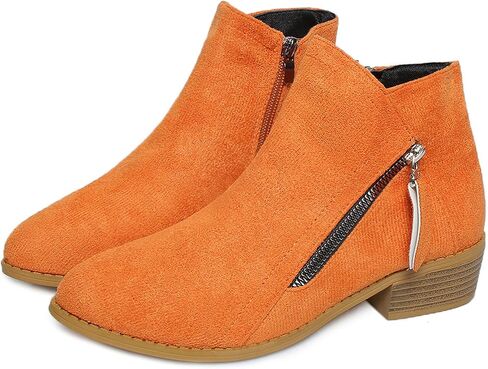 GHIBHNA Women'S Suede Chunky Heel Walking Ankle Boots With Side Zipper Retro Pointed Toe Low Block Heel Comfortable Work Boots Stylish Everyday Non-Slip Boot in Saudi Arabia