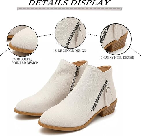 GHIBHNA Women'S Suede Chunky Heel Walking Ankle Boots With Side Zipper Retro Pointed Toe Low Block Heel Comfortable Work Boots Stylish Everyday Non-Slip Boot in Saudi Arabia