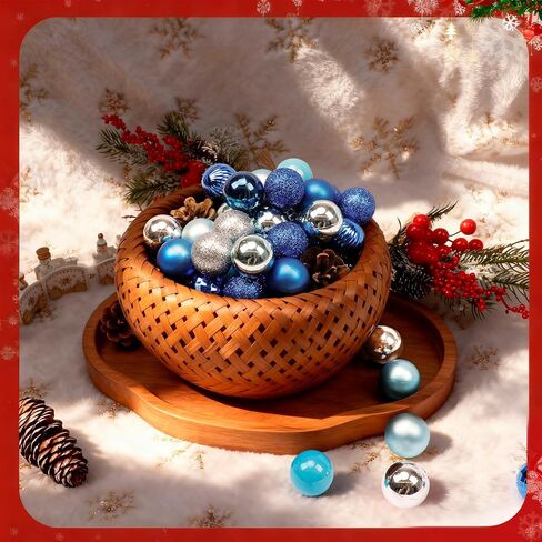 Sayrrame Mini Christmas Tree الحلي، 49ct 1.18 بوصة صغيرة زرقاء فضية عيد الميلاد الحلي مجموعة لشجرة، شاتيربروف البلاستيك شنقا زينة الكرة مجموعة لعيد الميلاد عطلة الجدول إكليل ديكور in Kuwait