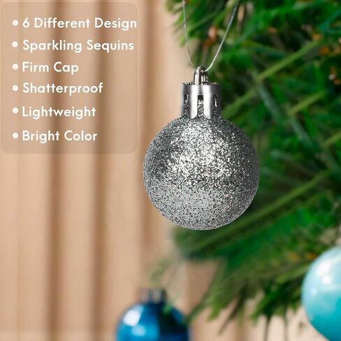 Sayrrame Mini Christmas Tree الحلي، 49ct 1.18 بوصة صغيرة زرقاء فضية عيد الميلاد الحلي مجموعة لشجرة، شاتيربروف البلاستيك شنقا زينة الكرة مجموعة لعيد الميلاد عطلة الجدول إكليل ديكور in Kuwait