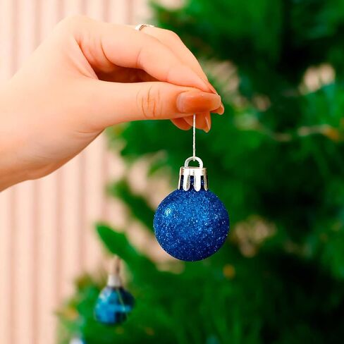 Sayrrame Mini Christmas Tree الحلي، 49ct 1.18 بوصة صغيرة زرقاء فضية عيد الميلاد الحلي مجموعة لشجرة، شاتيربروف البلاستيك شنقا زينة الكرة مجموعة لعيد الميلاد عطلة الجدول إكليل ديكور in Kuwait