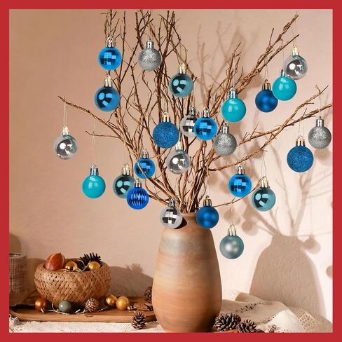 Sayrrame Mini Christmas Tree الحلي، 49ct 1.18 بوصة صغيرة زرقاء فضية عيد الميلاد الحلي مجموعة لشجرة، شاتيربروف البلاستيك شنقا زينة الكرة مجموعة لعيد الميلاد عطلة الجدول إكليل ديكور in Kuwait