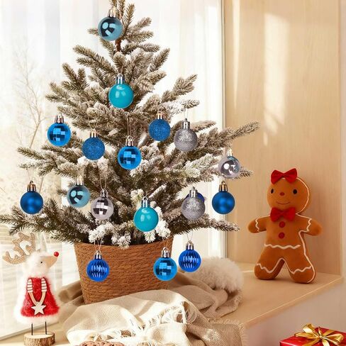 Sayrrame Mini Christmas Tree الحلي، 49ct 1.18 بوصة صغيرة زرقاء فضية عيد الميلاد الحلي مجموعة لشجرة، شاتيربروف البلاستيك شنقا زينة الكرة مجموعة لعيد الميلاد عطلة الجدول إكليل ديكور in Kuwait